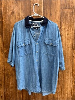 Coliseum Men's Light Blue Denim Polo Shirt with Contrasting Collar